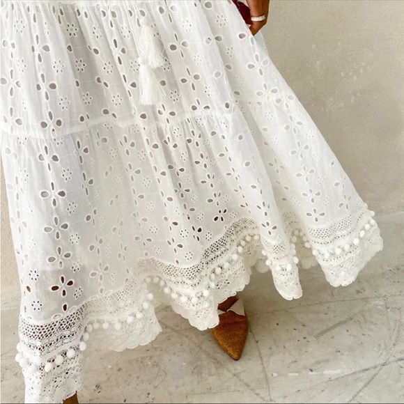 #122 New! Bohemian White Lace Tassel Tie Maxi Skirt - Picture 7 of 8